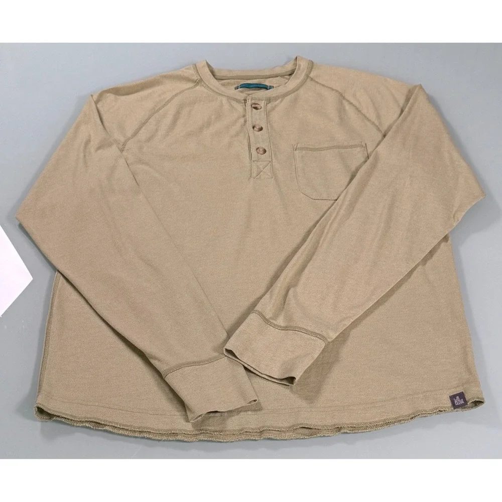 VTG The North Face Beige Cotton Blend Mens 3 Button Henley - Large